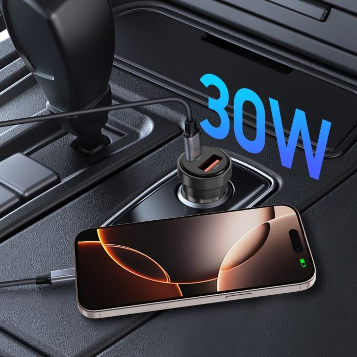 Bild 5, Tech-Protect Tech-Protect 30W PD QC Billaddare USB-C / USB-A Svart - Teknikhallen.se