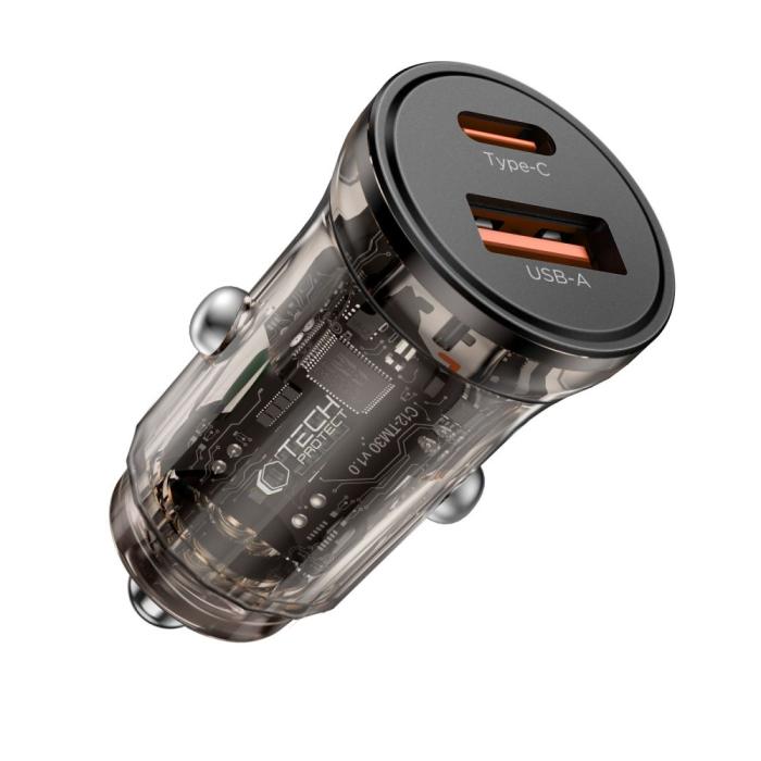 Bild 2, Tech-Protect Tech-Protect 30W PD QC Billaddare USB-C / USB-A Svart - Teknikhallen.se