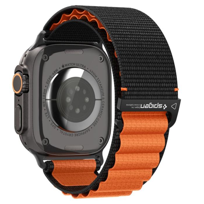 Bild 2, Spigen Spigen Apple Watch 42/44/45/46/49 mm Armband Svart/Orange - Teknikhallen.se