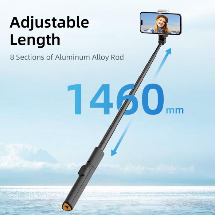 Bild 6, Tech-Protect Tech-Protect 146 cm Bluetooth Selfiestick Tripod Svart - Teknikhallen.se