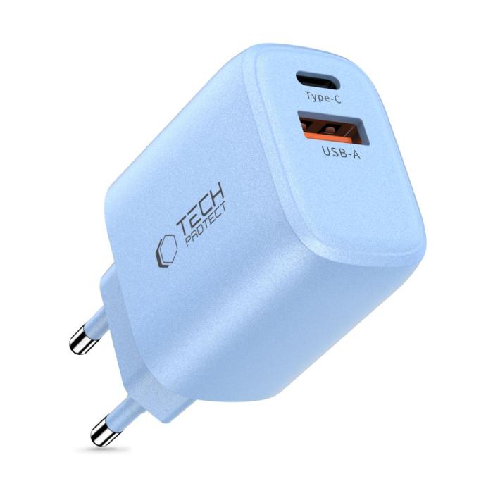 Bild 2, Tech-Protect Tech-Protect 30W Väggladdare PD QC3.0 USB-C / USB-A Baby Blue - Teknikhallen.se