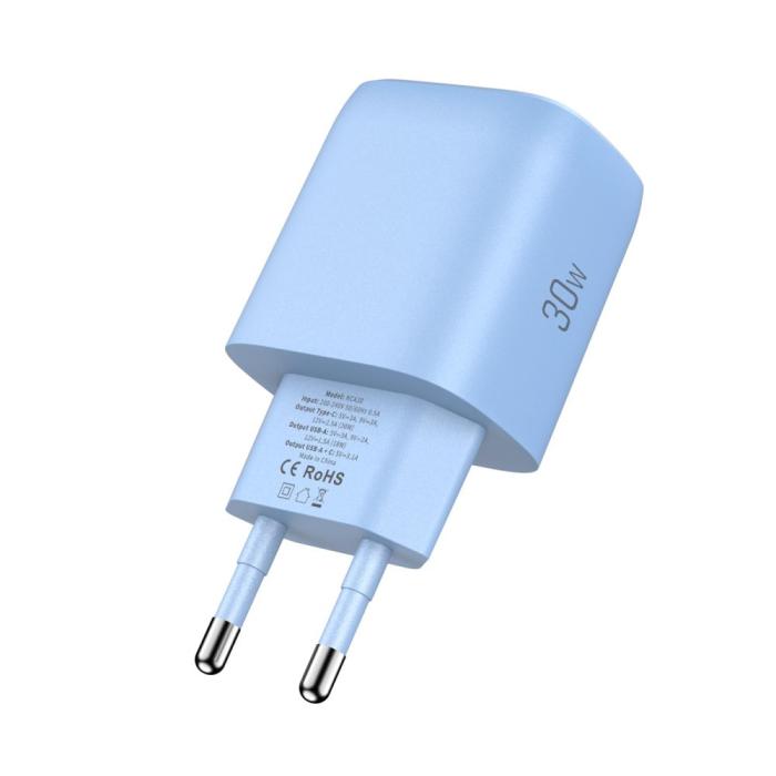 Bild 4, Tech-Protect Tech-Protect 30W Väggladdare PD QC3.0 USB-C / USB-A Baby Blue - Teknikhallen.se