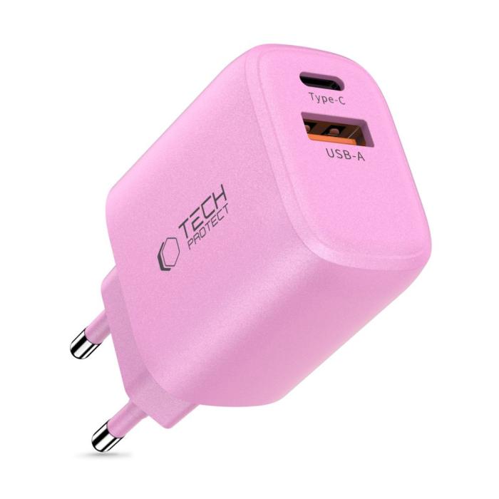 Bild 2, Tech-Protect Tech-Protect 30W Väggladdare PD QC3.0 USB-C / USB-A Baby Pink - Teknikhallen.se