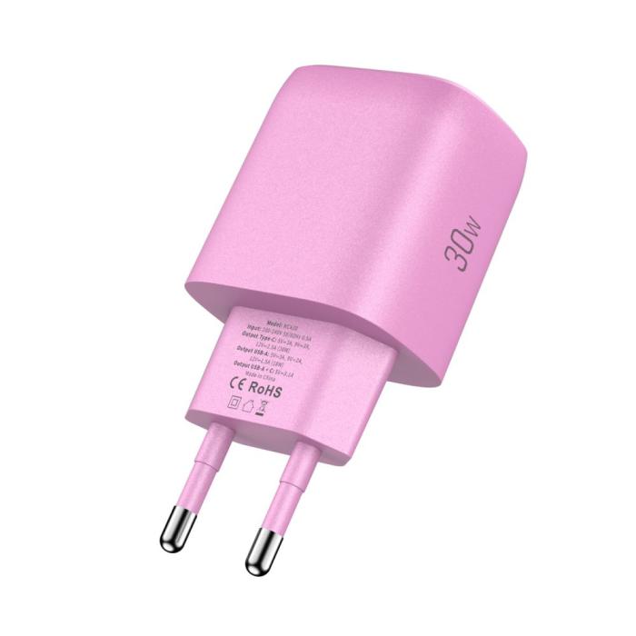 Bild 4, Tech-Protect Tech-Protect 30W Väggladdare PD QC3.0 USB-C / USB-A Baby Pink - Teknikhallen.se