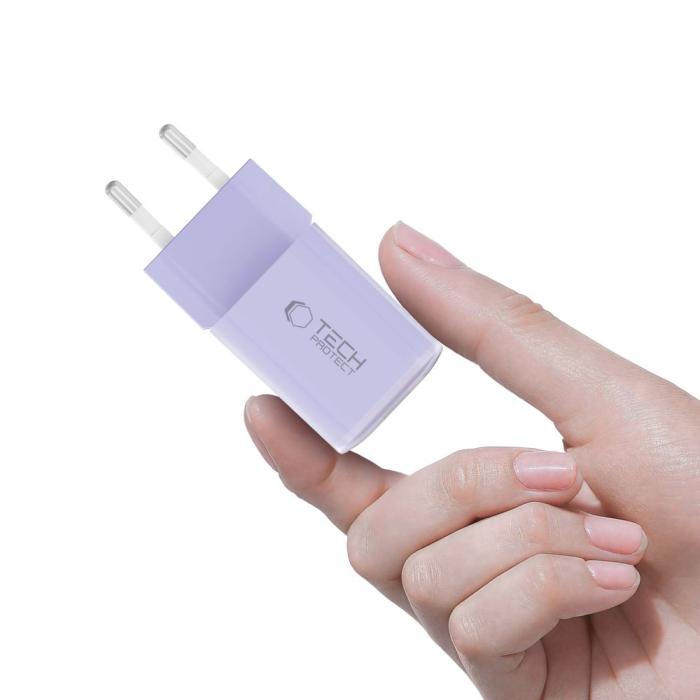 Bild 5, Tech-Protect Tech-Protect 33W Väggladdare PD QC3.0 USB-C / USB-A Baby Purple - Teknikhallen.se