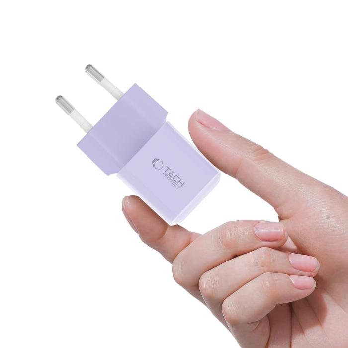 Bild 5, Tech-Protect Tech-Protect 25W PD USB-C Väggladdare Baby Purple - Teknikhallen.se