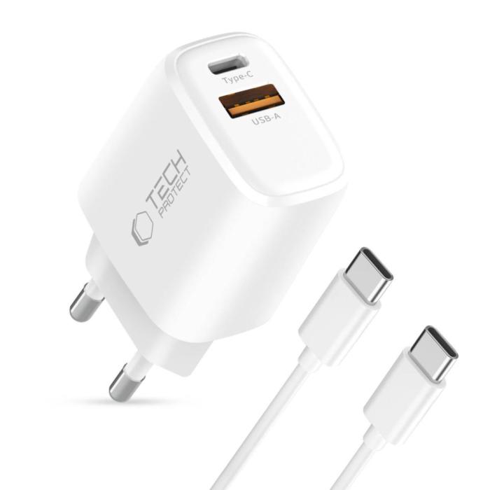 Bild 2, Tech-Protect Tech-Protect 20W Väggladdare PD Inkl. USB-C - USB-C Kabel Vit - Teknikhallen.se