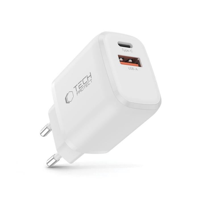 Bild 2, Tech-Protect Tech-Protect 20W Väggladdare PD QC3.0 USB-C / USB-A Vit - Teknikhallen.se