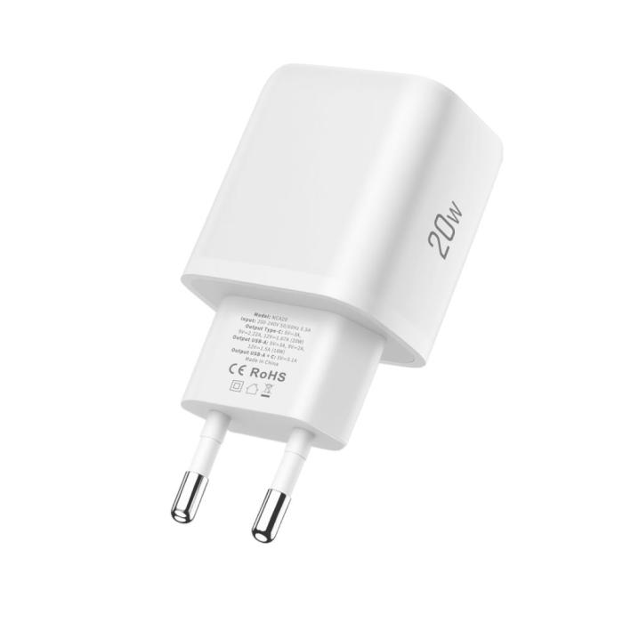 Bild 3, Tech-Protect Tech-Protect 20W Väggladdare PD QC3.0 USB-C / USB-A Vit - Teknikhallen.se