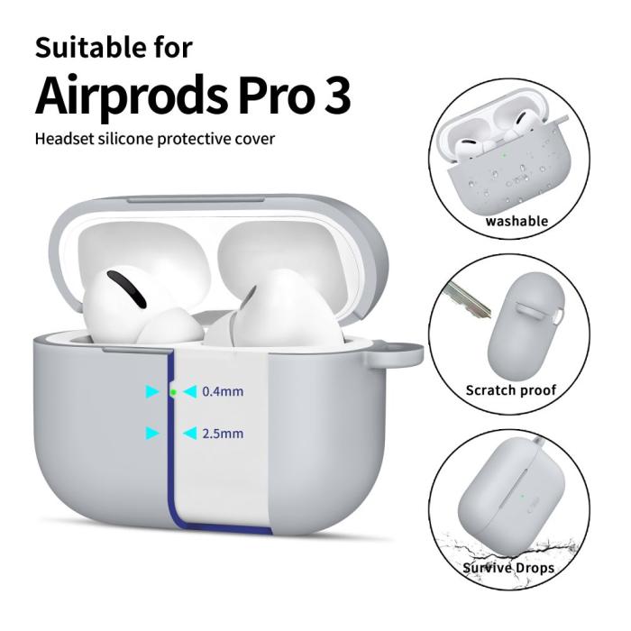 Bild 4, Tech-Protect Tech-Protect AirPods Pro 3 Skal Silikon Hook Crayon Grey - Teknikhallen.se