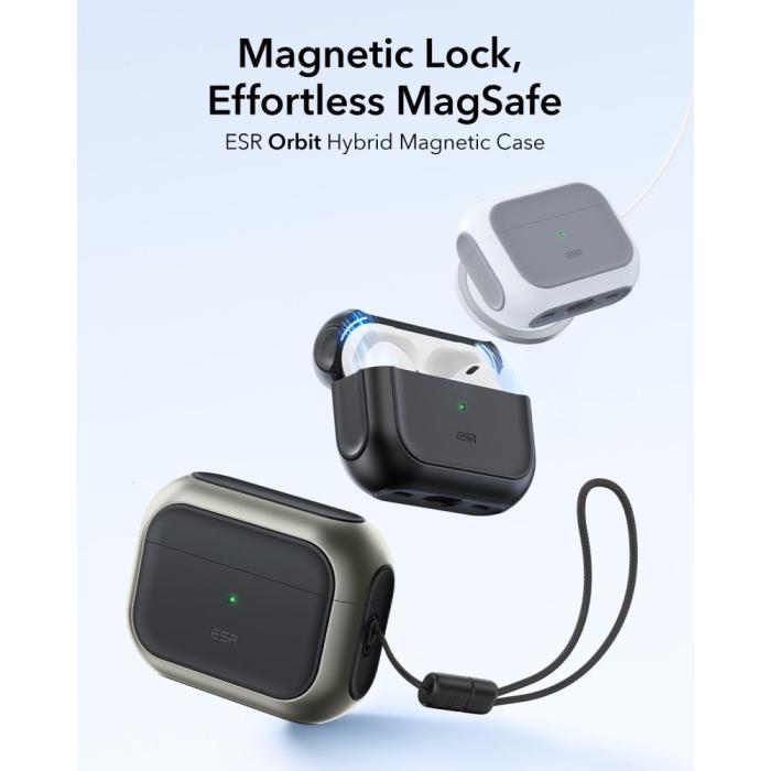 Bild 2, ESR ESR AirPods Pro 3 Skal MagSafe Orbit HaloLock Titanium - Teknikhallen.se
