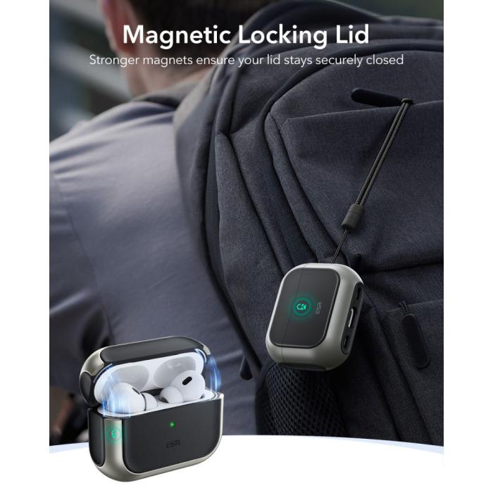 Bild 3, ESR ESR AirPods Pro 3 Skal MagSafe Orbit HaloLock Titanium - Teknikhallen.se