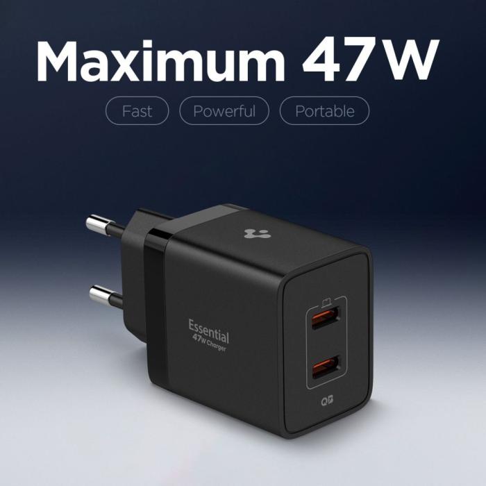 Bild 4, Spigen Spigen 47W Väggladdare USB-C Essential Svart - Teknikhallen.se