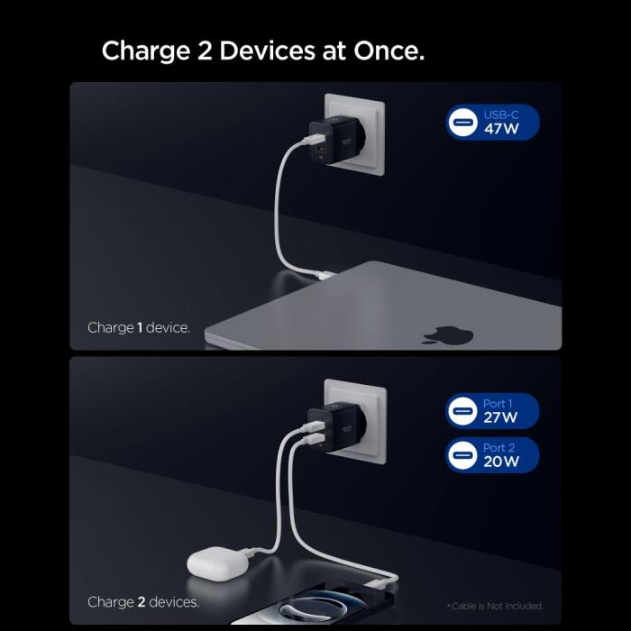 Bild 5, Spigen Spigen 47W Väggladdare USB-C Essential Svart - Teknikhallen.se