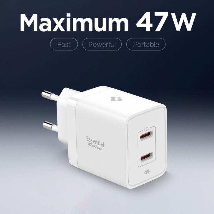 Bild 4, Spigen Spigen 47W Väggladdare USB-C Essential Vit - Teknikhallen.se