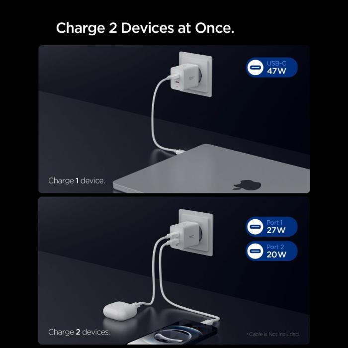 Bild 5, Spigen Spigen 47W Väggladdare USB-C Essential Vit - Teknikhallen.se