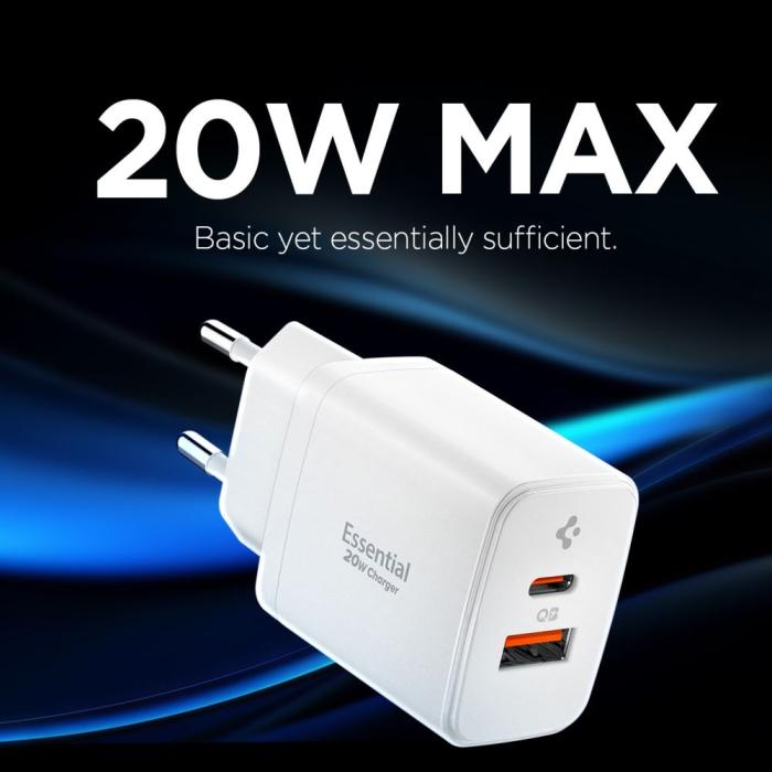 Bild 4, Spigen Spigen 20W Väggladdare USB-C / USB-A Essential Vit - Teknikhallen.se
