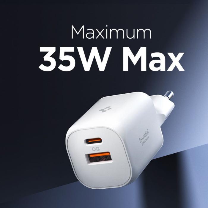 Bild 4, Spigen Spigen 35W Väggladdare USB-C / USB-A Essential Vit - Teknikhallen.se