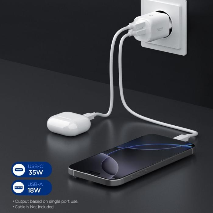 Bild 5, Spigen Spigen 35W Väggladdare USB-C / USB-A Essential Vit - Teknikhallen.se