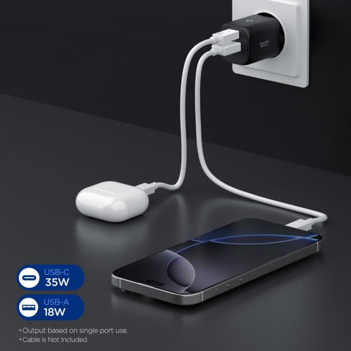 Bild 5, Spigen Spigen 35W Väggladdare USB-C / USB-A Essential Svart - Teknikhallen.se