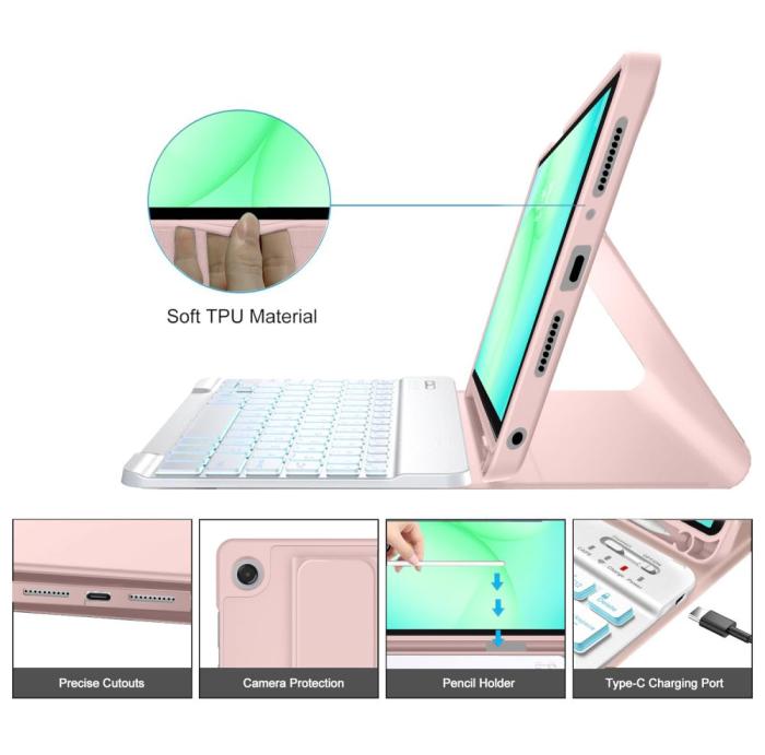 Bild 5, Tech-Protect Tech-Protect Galaxy Tab A11 Plus/A9 Plus Fodral SC Tangentbord Rosa - Teknikhallen.se