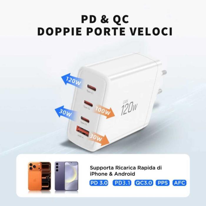 Bild 6, Tech-Protect Tech-Protect 120W Väggladdare PD QC3.0 USB-C/USB-A Vit - Teknikhallen.se