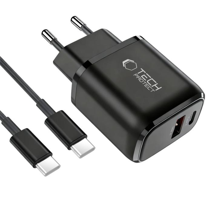 Bild 2, Tech-Protect Tech-Protect 45W Väggladdare Inkl. USB-C - USB-C Kabel Svart - Teknikhallen.se