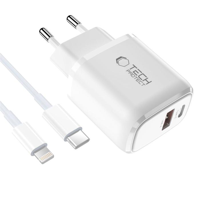 Bild 2, Tech-Protect Tech-Protect 45W Väggladdare Inkl. Lightning - USB-C Kabel Vit - Teknikhallen.se