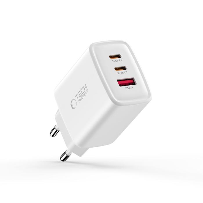 Bild 2, Tech-Protect Tech-Protect 65W Väggladdare PD QC3.0 USB-C / USB-A Vit - Teknikhallen.se