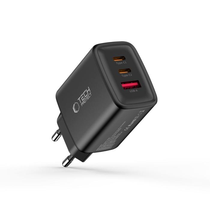 Bild 2, Tech-Protect Tech-Protect 65W Väggladdare PD QC3.0 USB-C / USB-A Svart - Teknikhallen.se