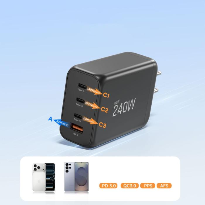 Bild 6, Tech-Protect Tech-Protect 240W Väggladdare PD QC3.0 USB-C / USB-A Svart - Teknikhallen.se