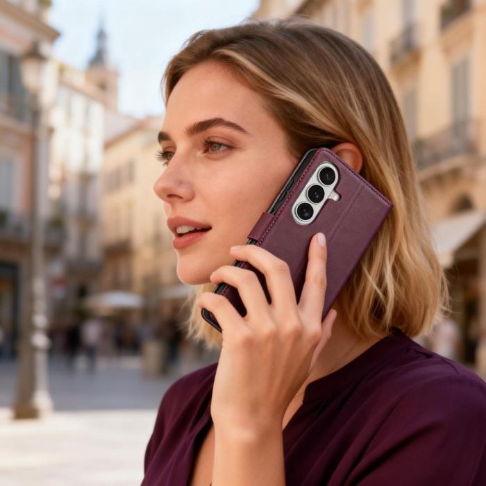 Bild 5, Tech-Protect Tech-Protect Samsung Galaxy A57 5G Fodral Läder Mulberry - Teknikhallen.se