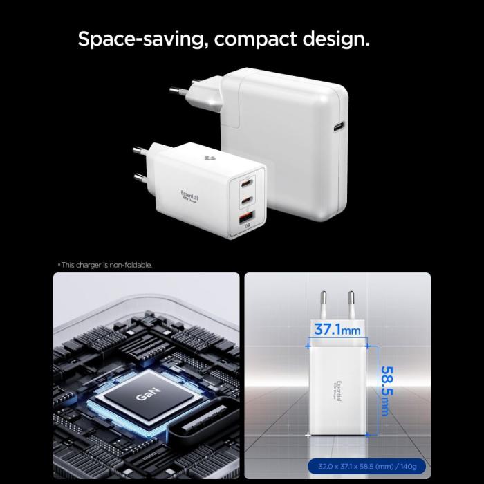 Bild 4, Spigen Spigen 67W Väggladdare USB-C/USB-A Essential Vit - Teknikhallen.se