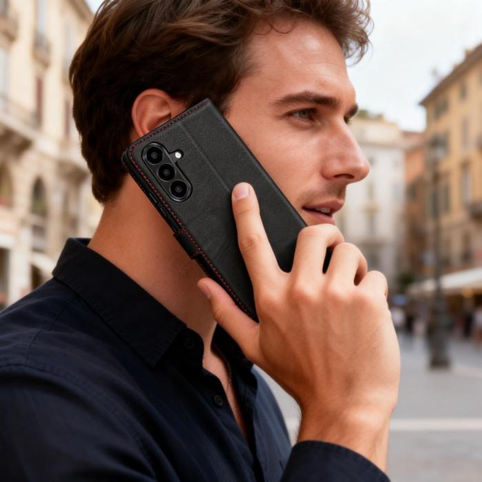 Bild 5, Tech-Protect Tech-Protect Galaxy A57 5G Fodral Läder Svart / Röd - Teknikhallen.se