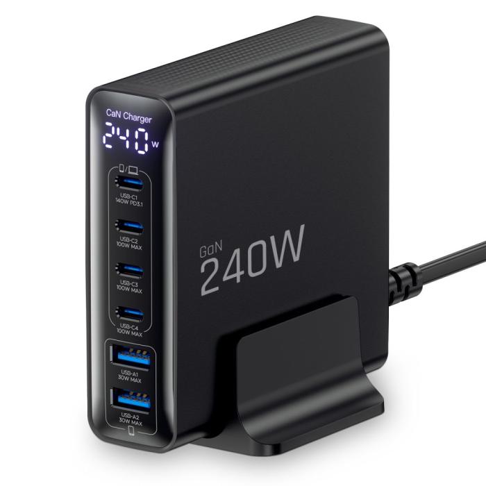Bild 2, Tech-Protect Tech-Protect 240W QC3.0 Laddstation USB-C / USB-A Svart - Teknikhallen.se