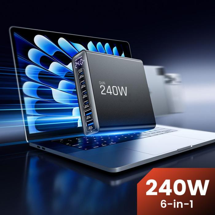 Bild 4, Tech-Protect Tech-Protect 240W QC3.0 Laddstation USB-C / USB-A Svart - Teknikhallen.se