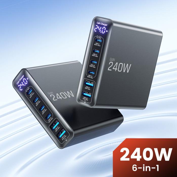 Bild 5, Tech-Protect Tech-Protect 240W QC3.0 Laddstation USB-C / USB-A Svart - Teknikhallen.se
