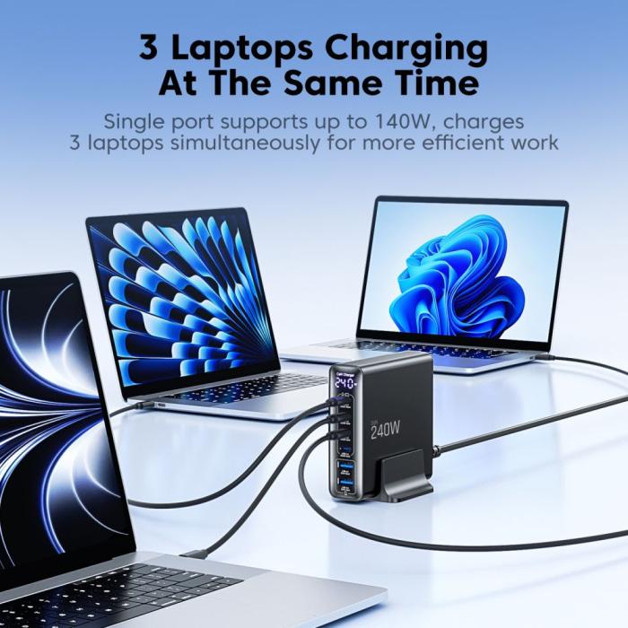 Bild 6, Tech-Protect Tech-Protect 240W QC3.0 Laddstation USB-C / USB-A Svart - Teknikhallen.se