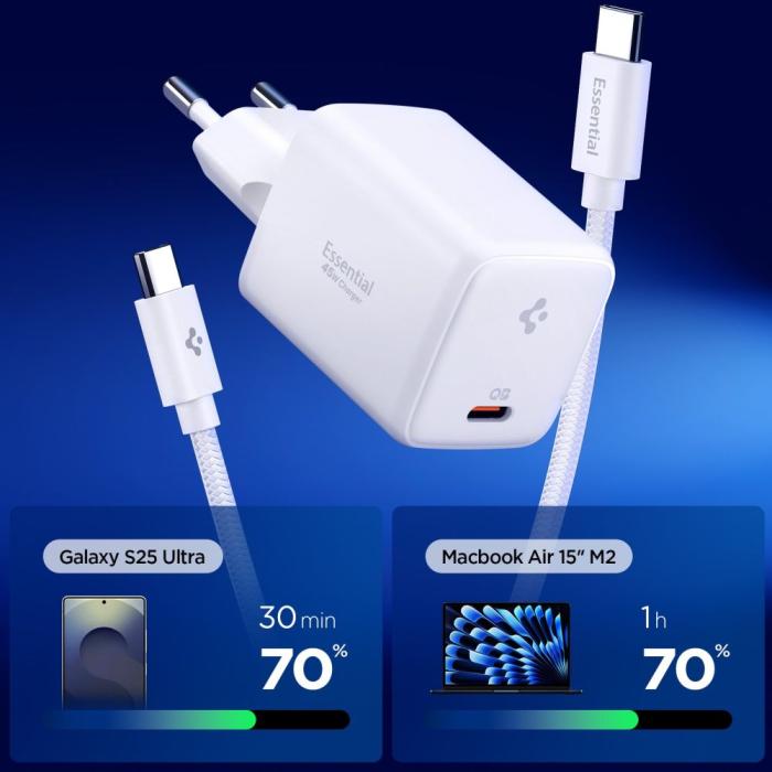 Bild 2, Spigen Spigen 45W Väggladdare Inkl. USB-C Kabel Essential Vit - Teknikhallen.se