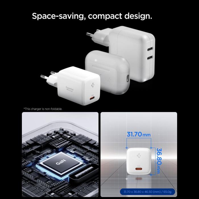 Bild 3, Spigen Spigen 45W Väggladdare Inkl. USB-C Kabel Essential Vit - Teknikhallen.se