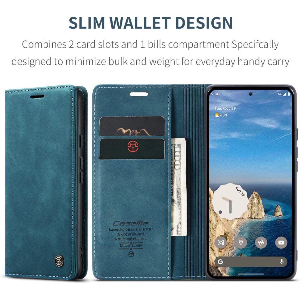 CASEME CASEME Google Pixel 10/10 Pro Fodral Flip Retro Läder Blå - Teknikhallen.se