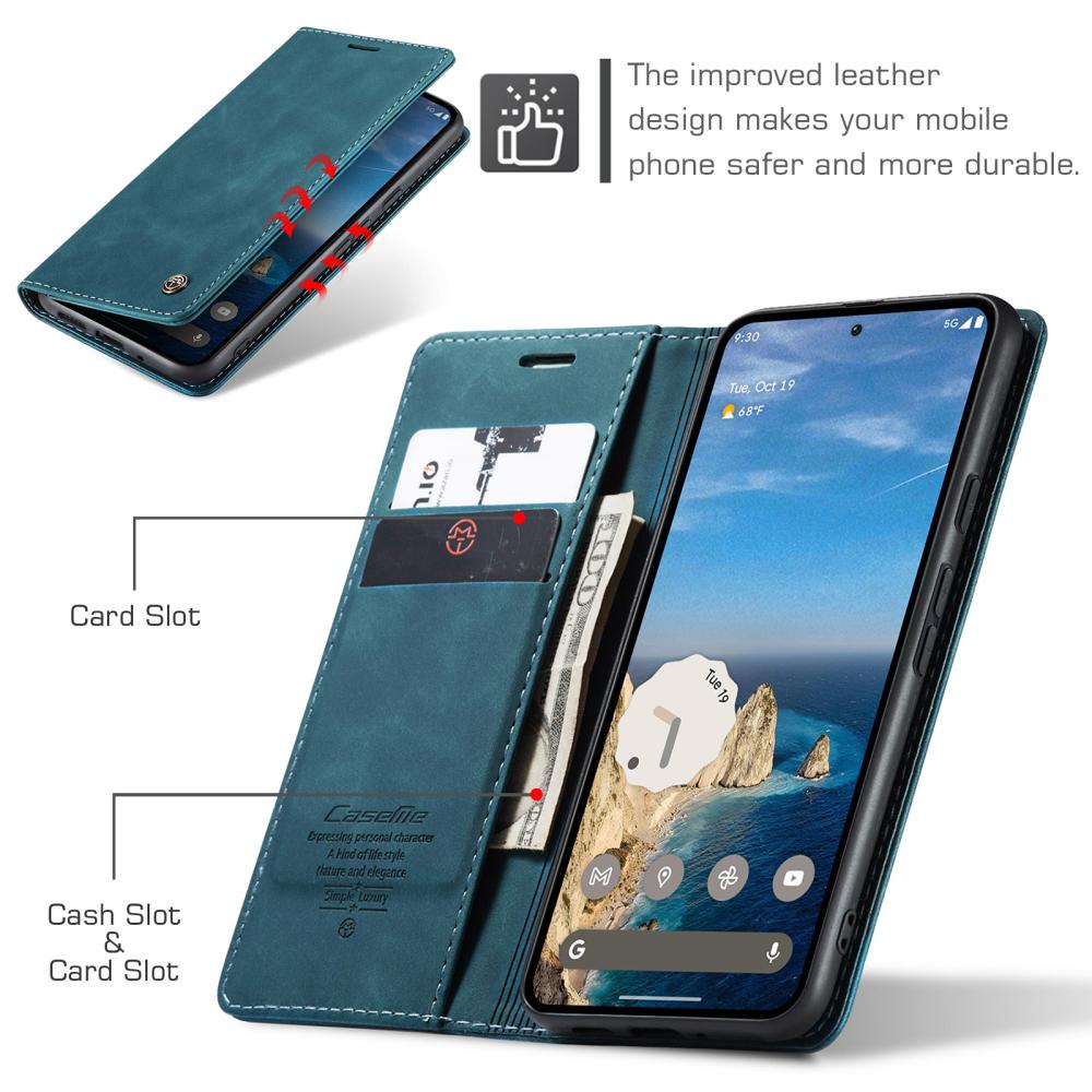 CASEME CASEME Google Pixel 10/10 Pro Fodral Flip Retro Läder Blå - Teknikhallen.se