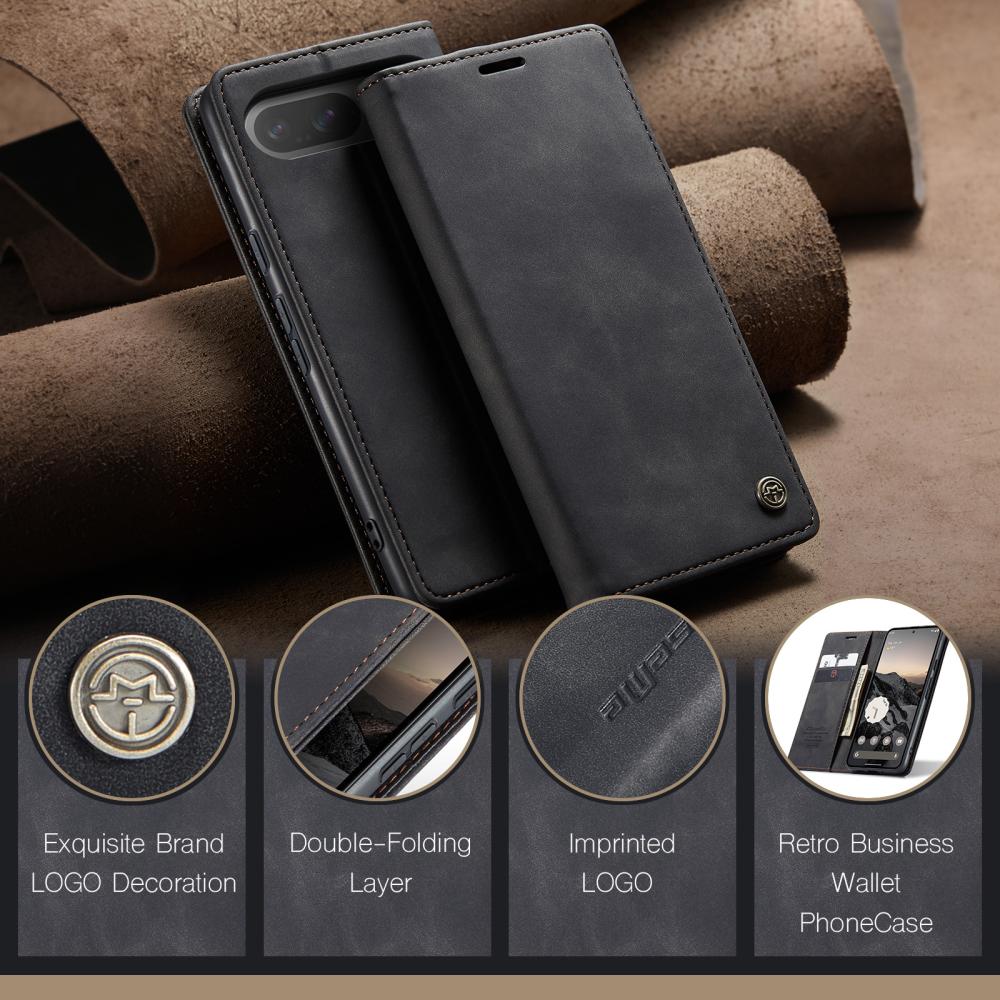CASEME CASEME Google Pixel 10/10 Pro Fodral Flip Retro Läder Svart - Teknikhallen.se
