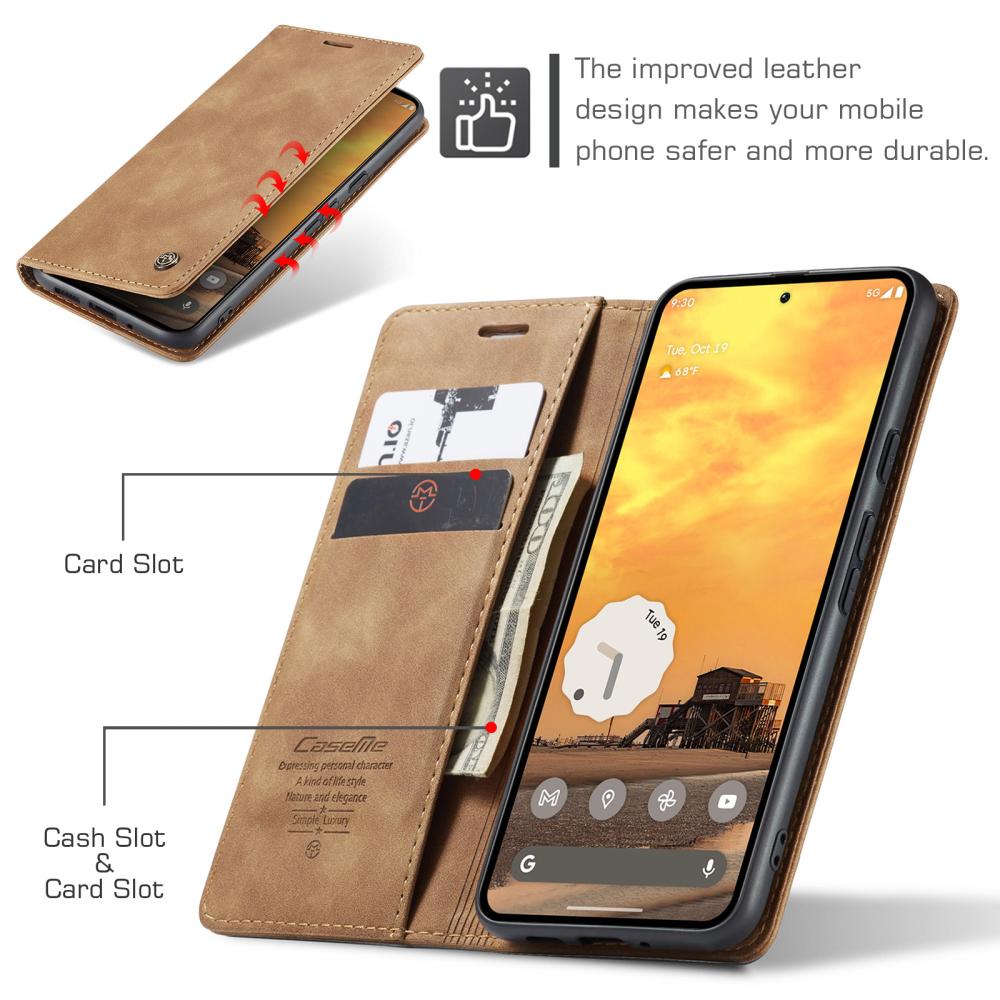 CASEME CASEME Google Pixel 10/10 Pro Fodral Flip Retro Läder Brun - Teknikhallen.se