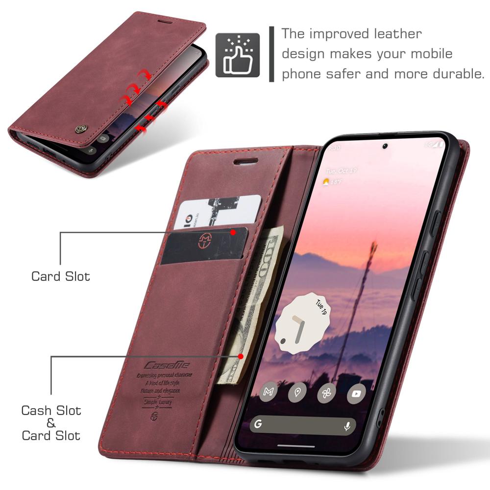 CASEME CASEME Google Pixel 10/10 Pro Fodral Flip Retro Läder Röd - Teknikhallen.se