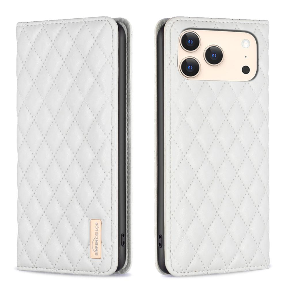 BINFEN BINFEN iPhone 17 Pro Fodral Flip Diamond Läder Vit - Teknikhallen.se