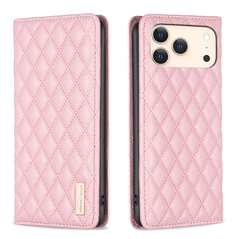 BINFEN BINFEN iPhone 17 Pro Fodral Flip Diamond Läder Rosa - Teknikhallen.se