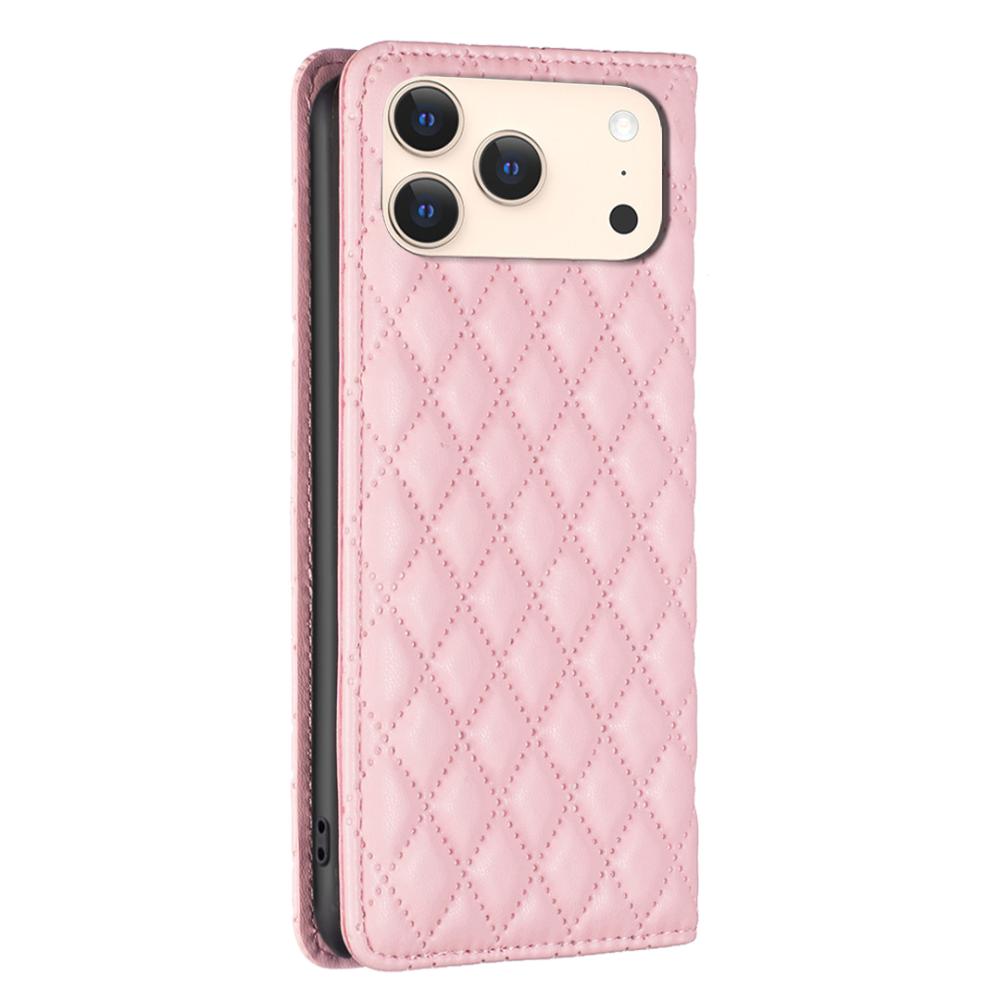 BINFEN BINFEN iPhone 17 Pro Fodral Flip Diamond Läder Rosa - Teknikhallen.se
