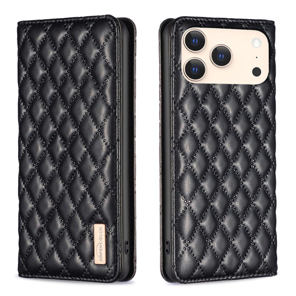 BINFEN BINFEN iPhone 17 Pro Fodral Flip Diamond Läder Svart - Teknikhallen.se