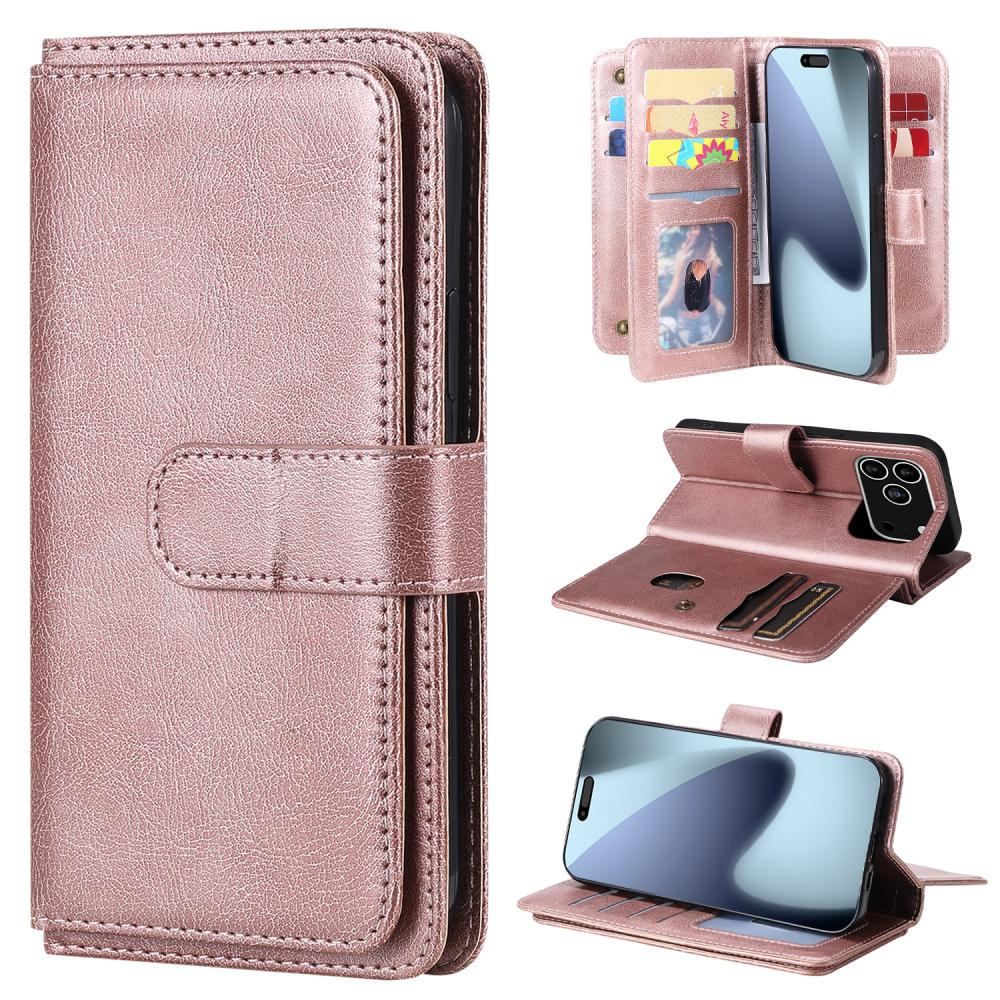  iPhone 17 Pro Fodral Multifunktionellt Läder Roséguld - Teknikhallen.se